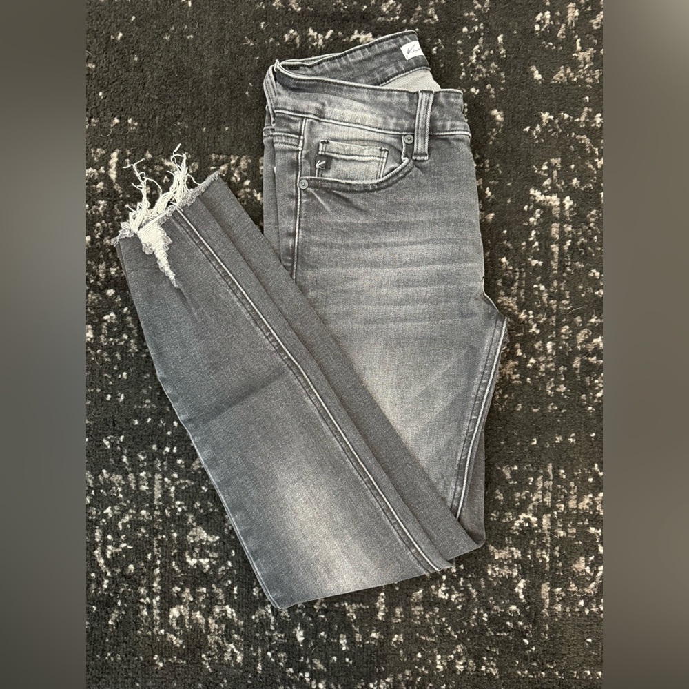 KanCan Charcoal Distressed Ankle Jeans